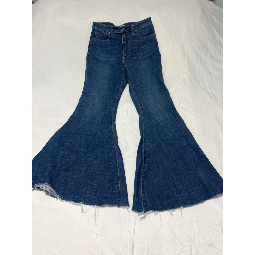 We The Free Free People Just Float On Flare Jeans Blue Button Fly Size 32
